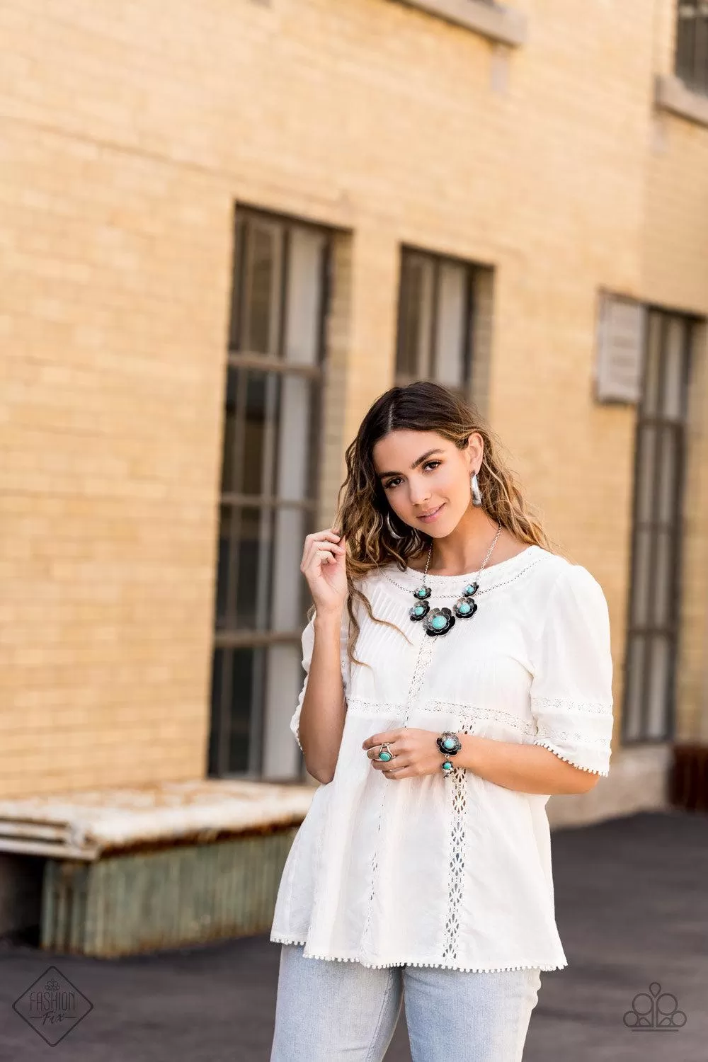 Bountiful Badlands Turquoise Blue Stone and Silver Flower Necklace - Paparazzi Accessories