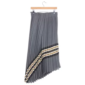 Brunello Cucinelli Grey Wool Blend Asymmetrical Striped Knife Pleat Midi Skirt - IT40 / USA 4