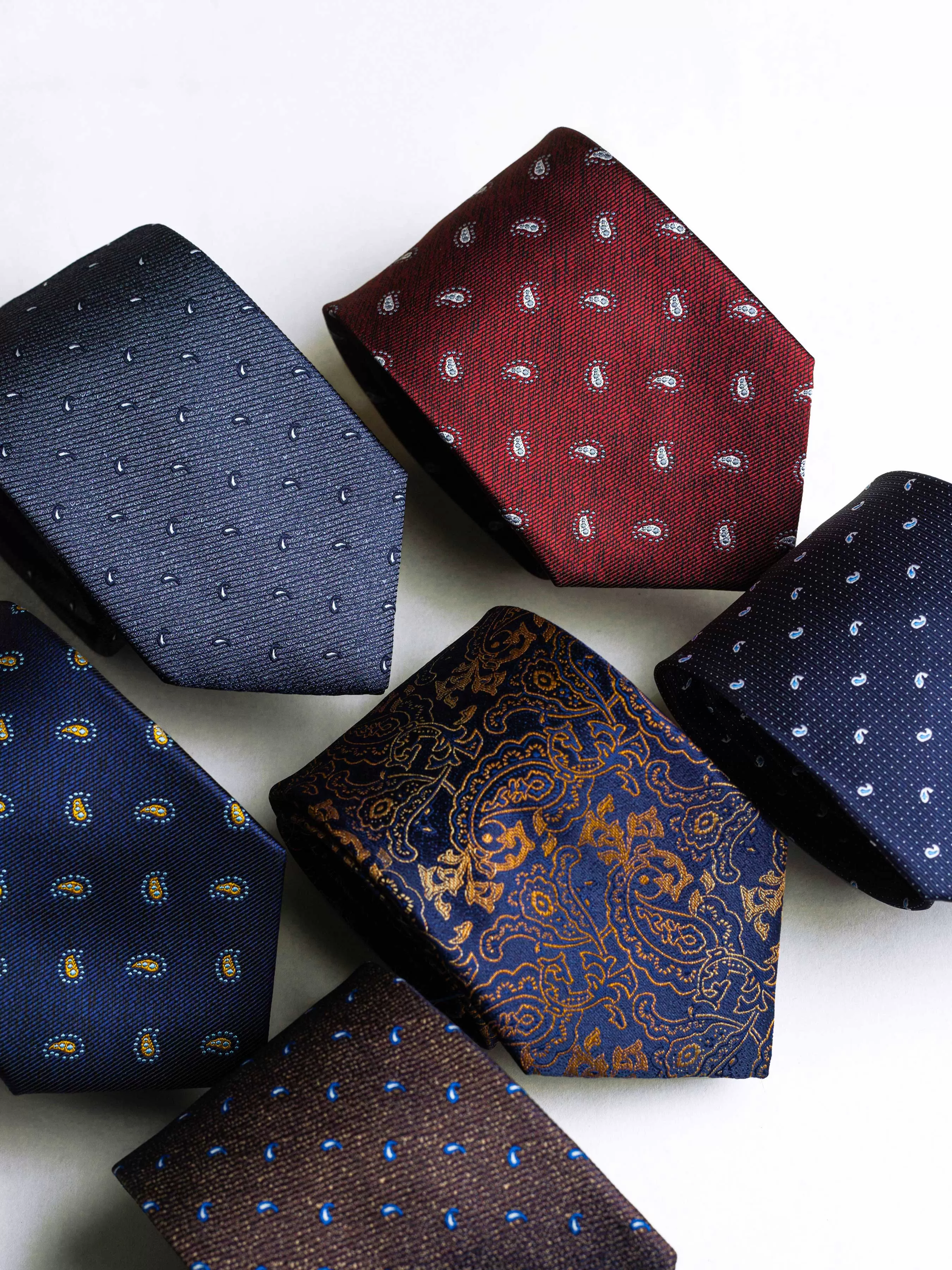 Budding Paisley Tie - Navy Blue with White Dot