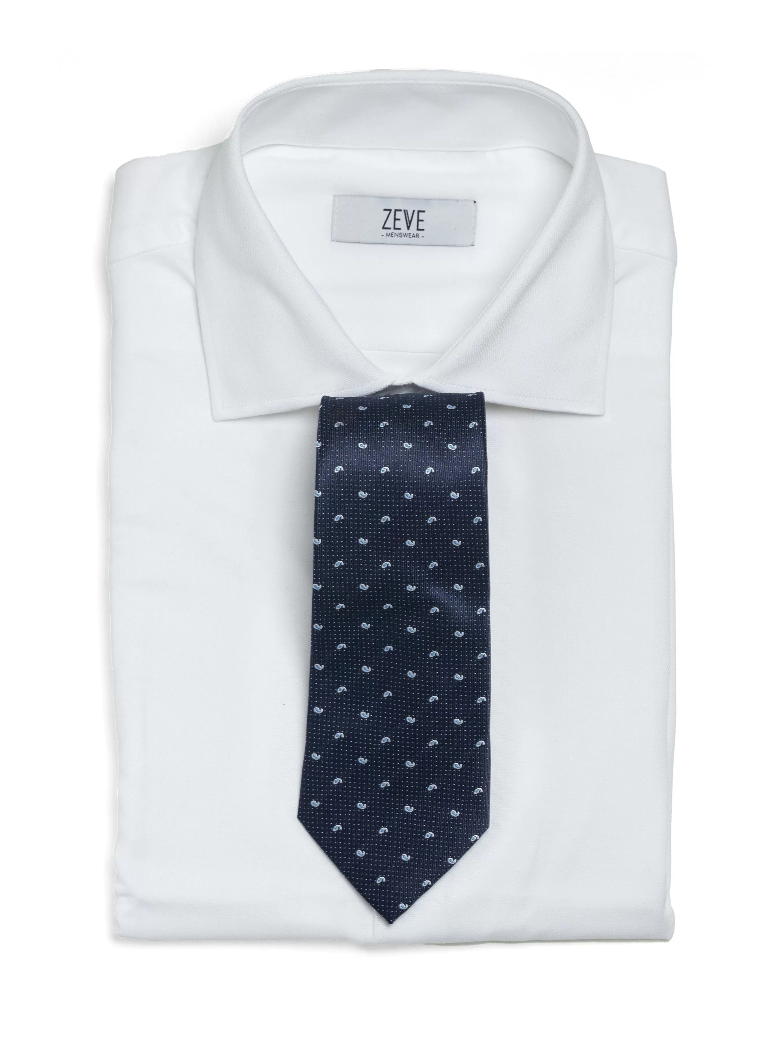 Budding Paisley Tie - Navy Blue with White Dot