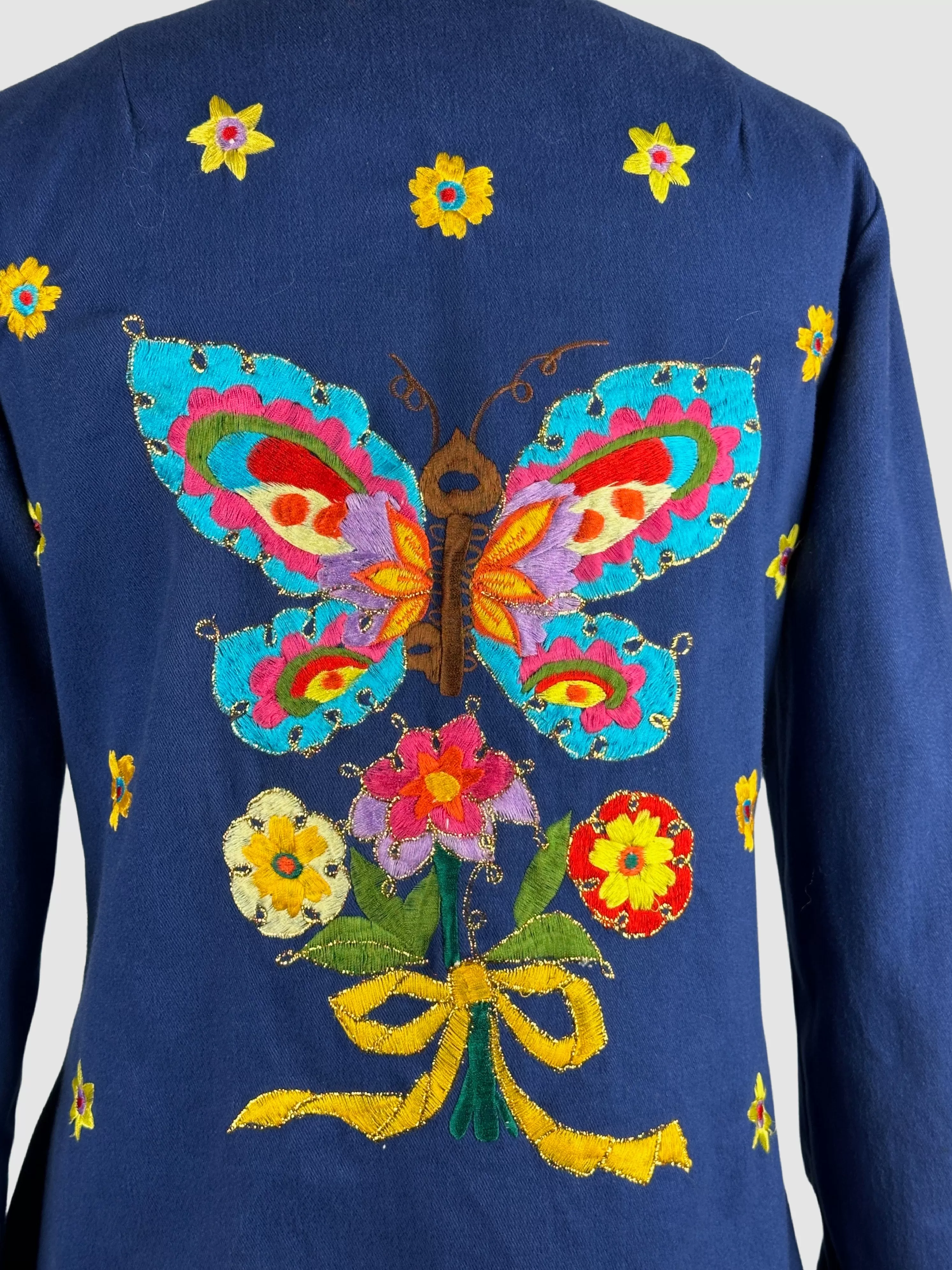 BUTTERFLY EFFECT Dotti Did It 70s Embroidered Jean Jacket  Small