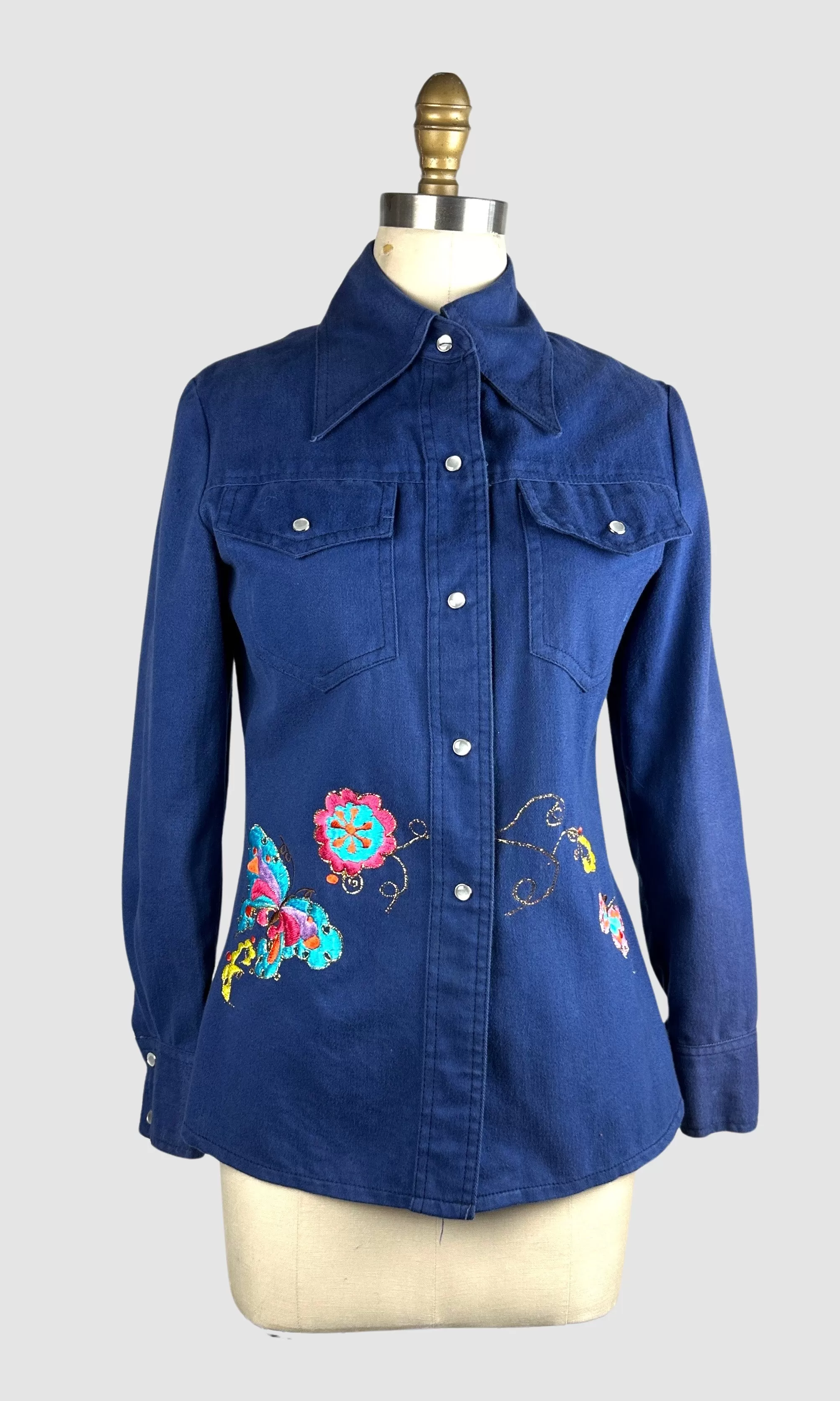 BUTTERFLY EFFECT Dotti Did It 70s Embroidered Jean Jacket  Small