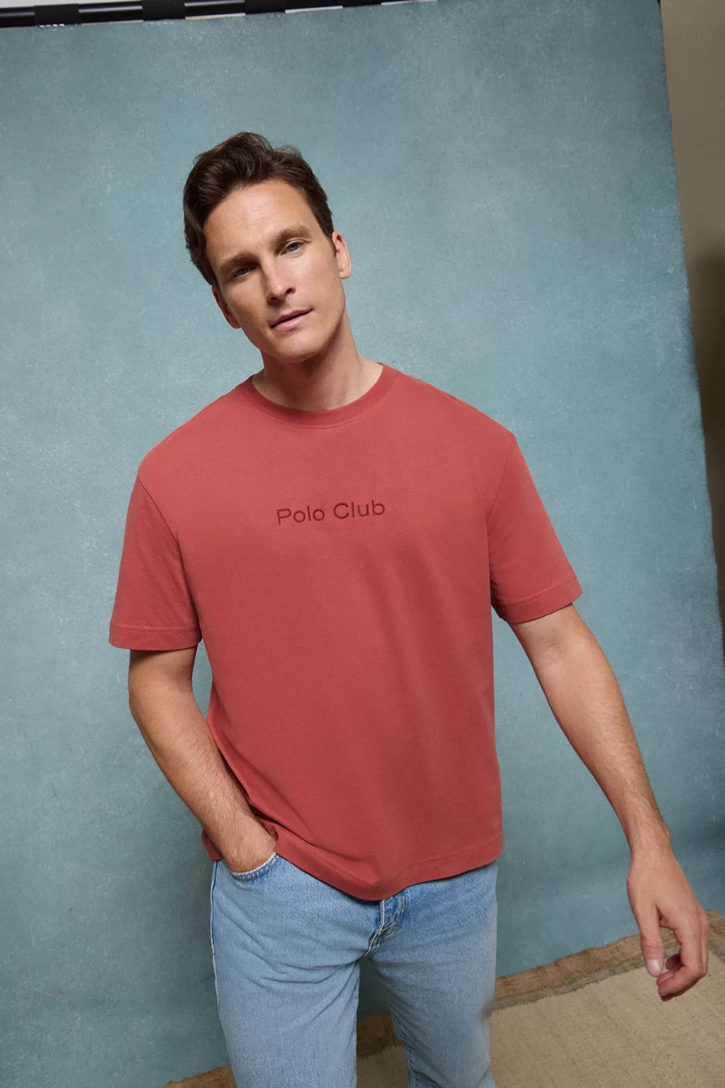 Camiseta color terracota Saul relaxed fit de acabado peach effect con logo Minimal Combo Polo Club