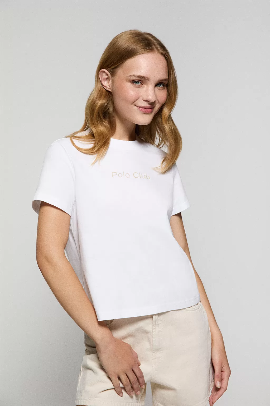 Camiseta Tori boxy fit blanca de acabado peach effect con logo Minimal Combo Polo Club