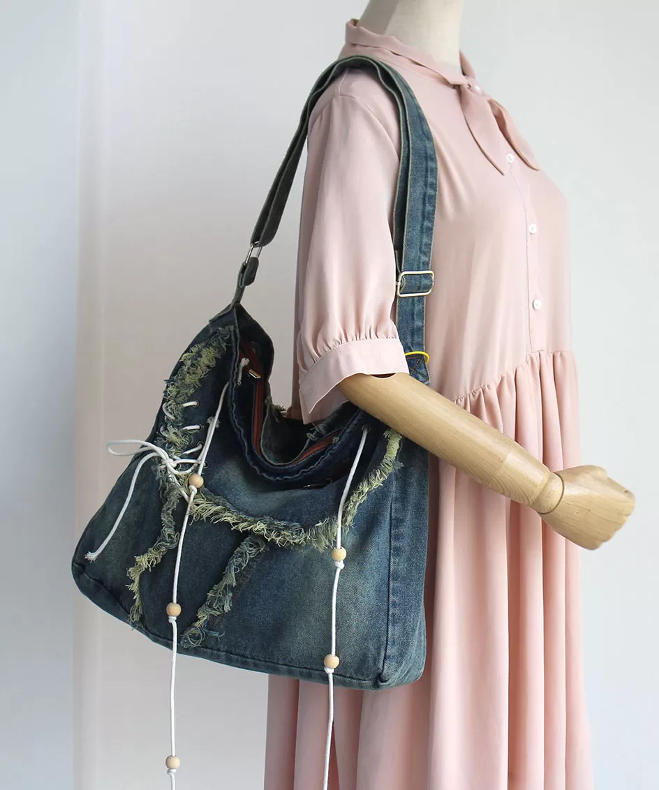 Chic Blue Tassel Patchwork Denim Messenger Bag SX1017