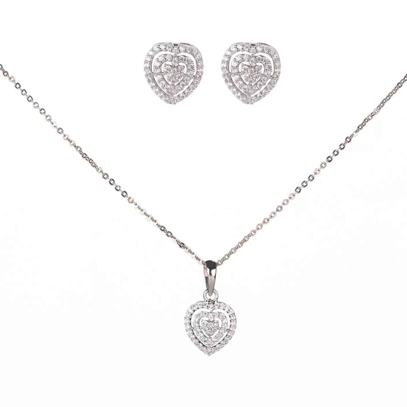 Chic Rhodium Locket Set with Heart-Shaped Pendant