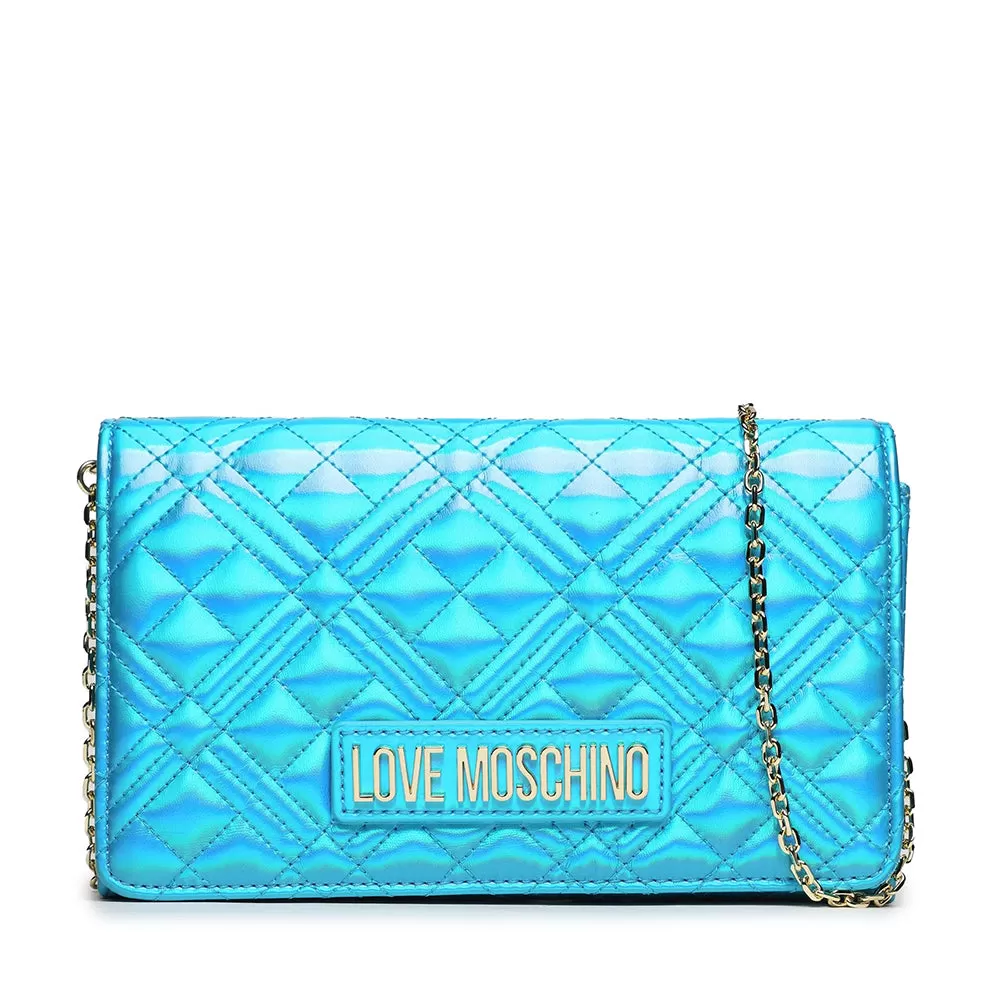 Clutch Donna con Tracolla LOVE MOSCHINO linea Shiny Quilted color Petrolio Laminato