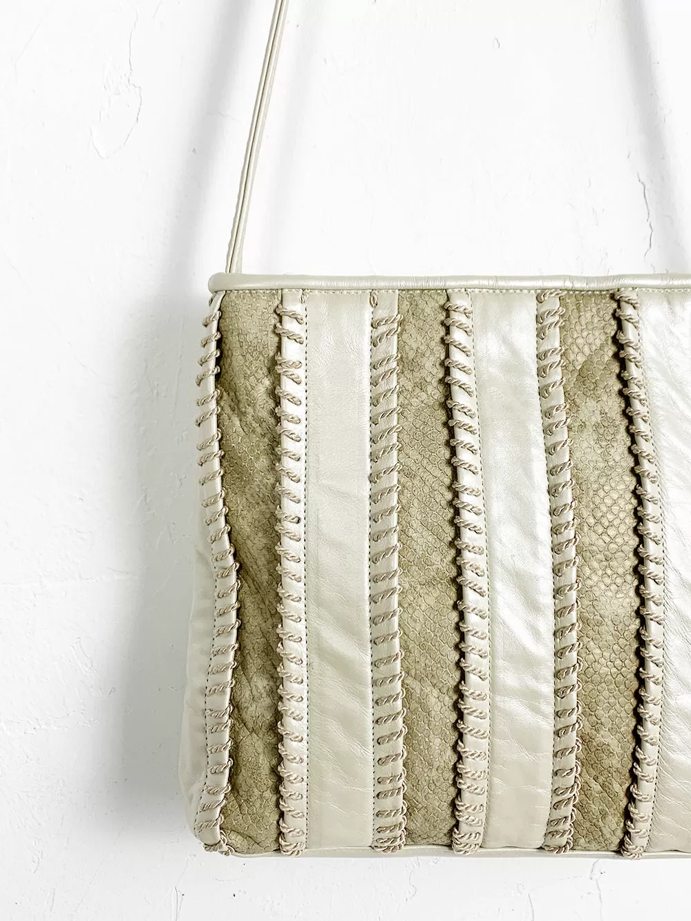 Colini Subtle Metallic and Snakeskin Cream Purse