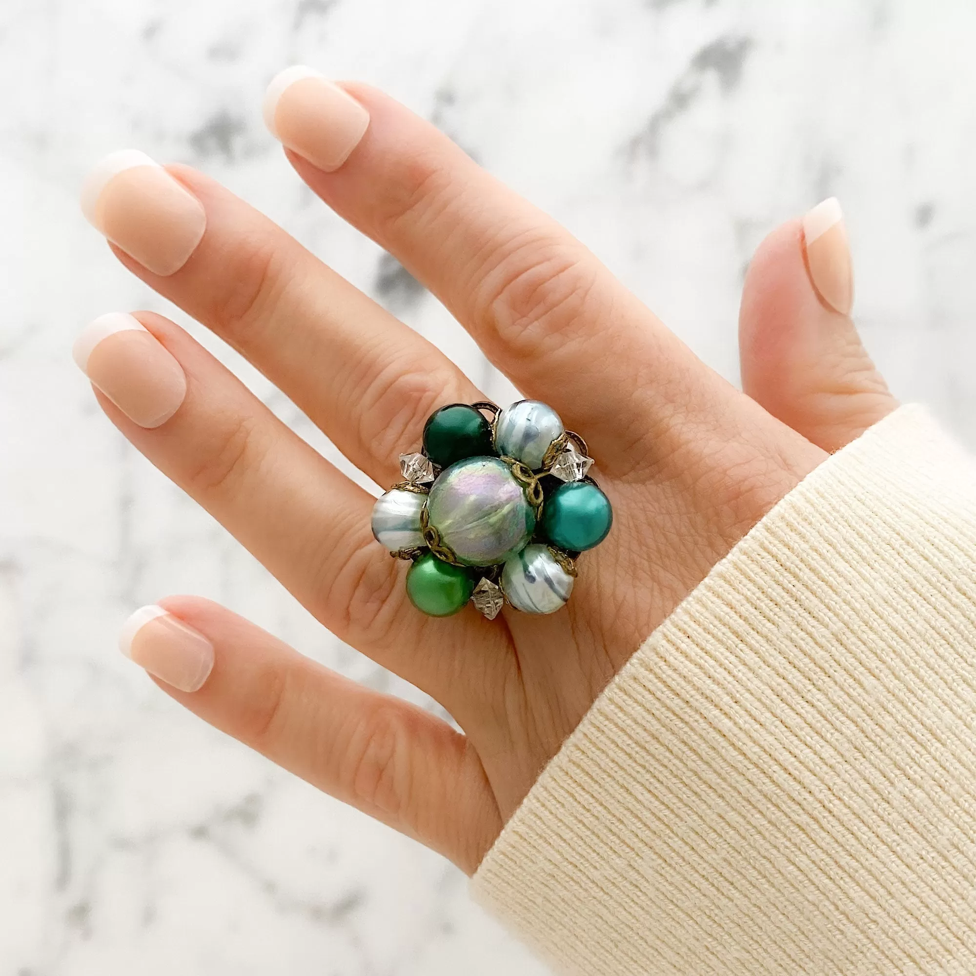 CORDOVA green pearl cocktail ring