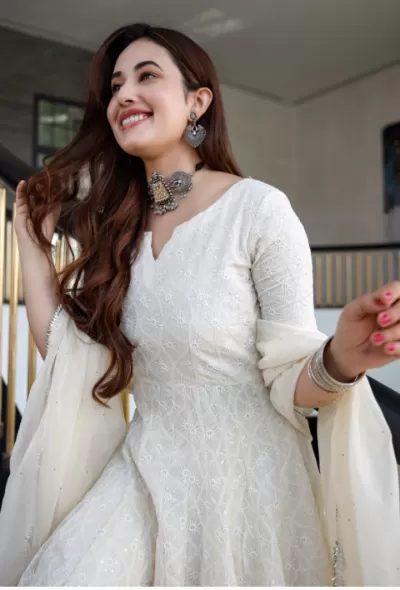 Cream chikankari Cotton Kurti with Dupatta