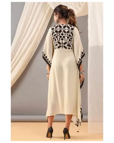 Cream Colour Mirror & Hand Work Kaftan 1pc