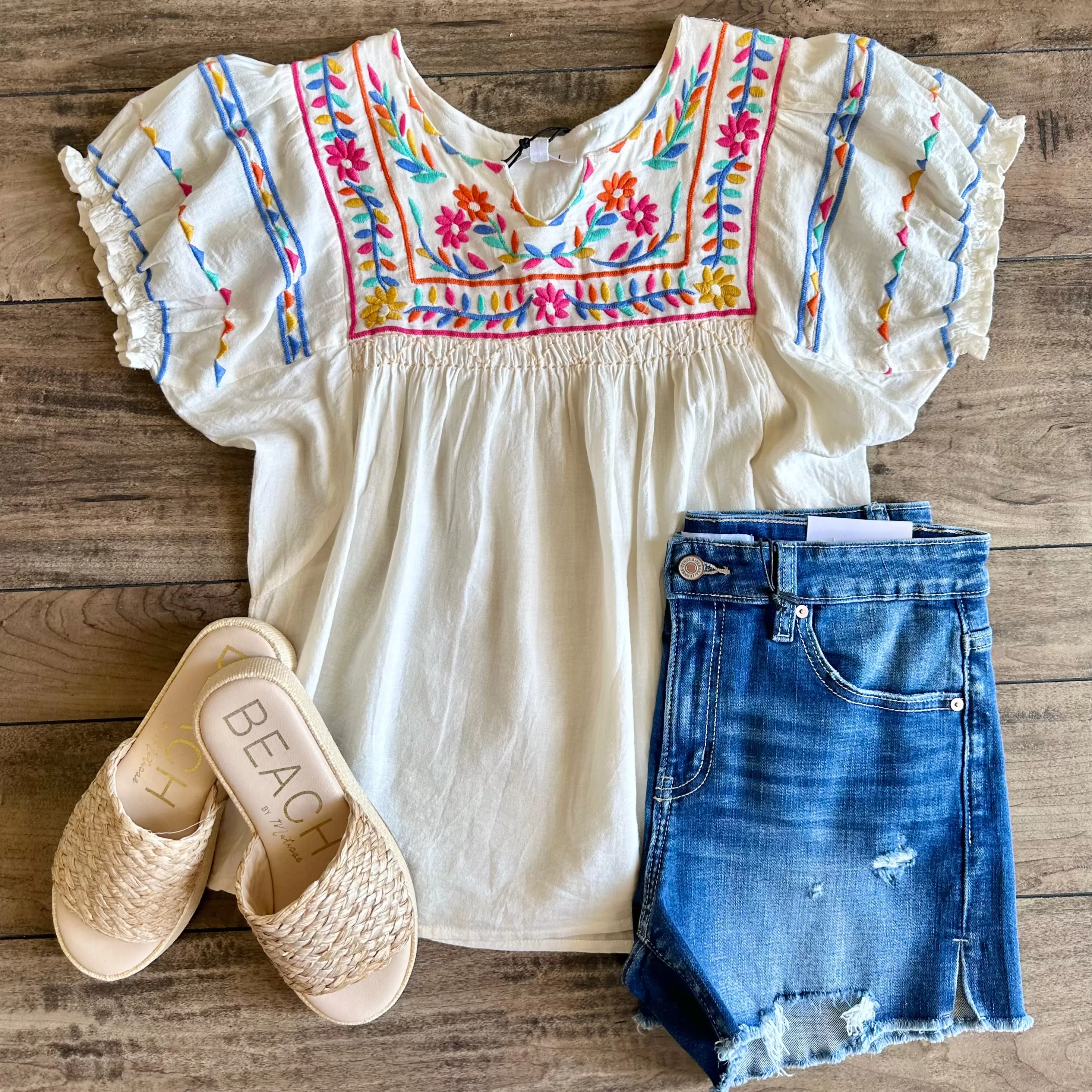 Cream Multi Embroidered Top