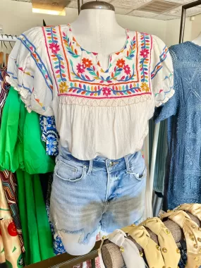 Cream Multi Embroidered Top