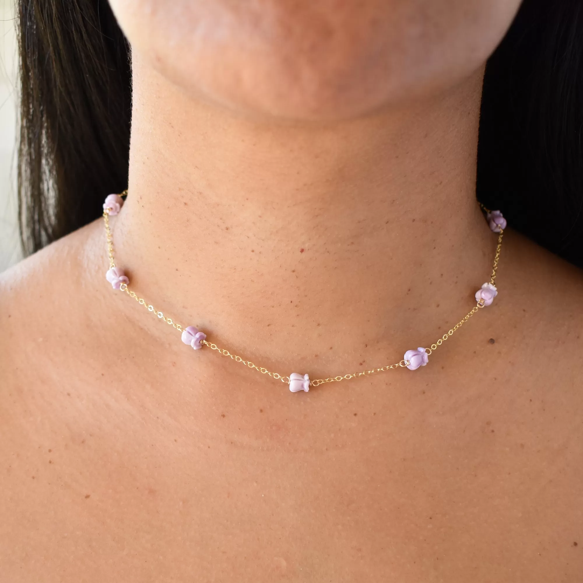 Crown Flower Chain Linked Station Necklace