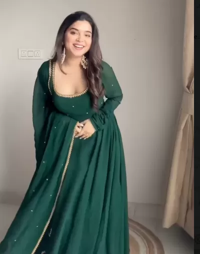 Dark Green Georgette Anarkali Kurti Dupatta Set