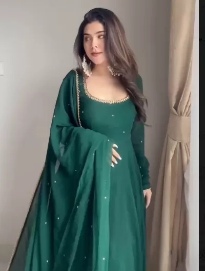 Dark Green Georgette Anarkali Kurti Dupatta Set