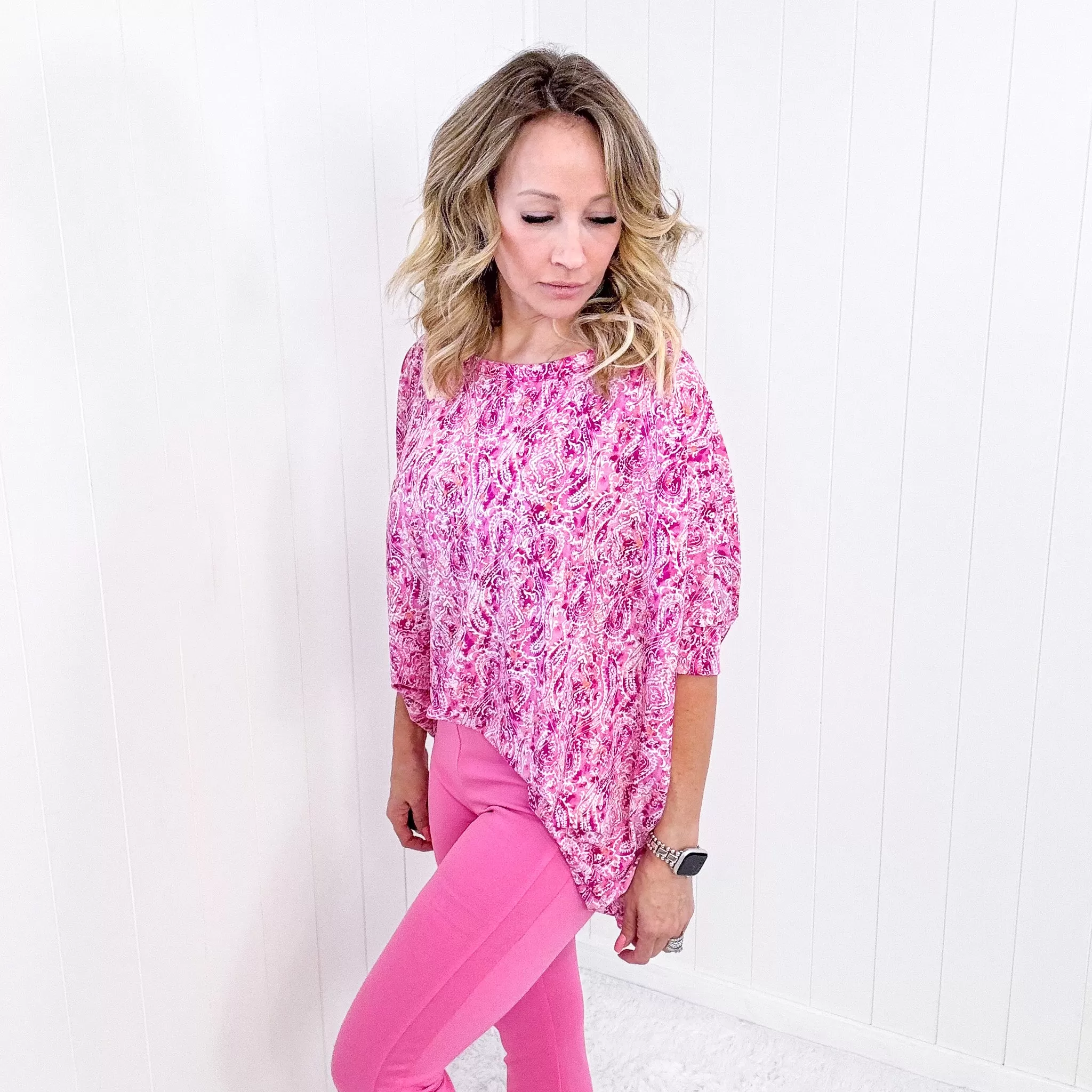 Dear Scarlett Essential Blouse in Fuchsia and White Paisley