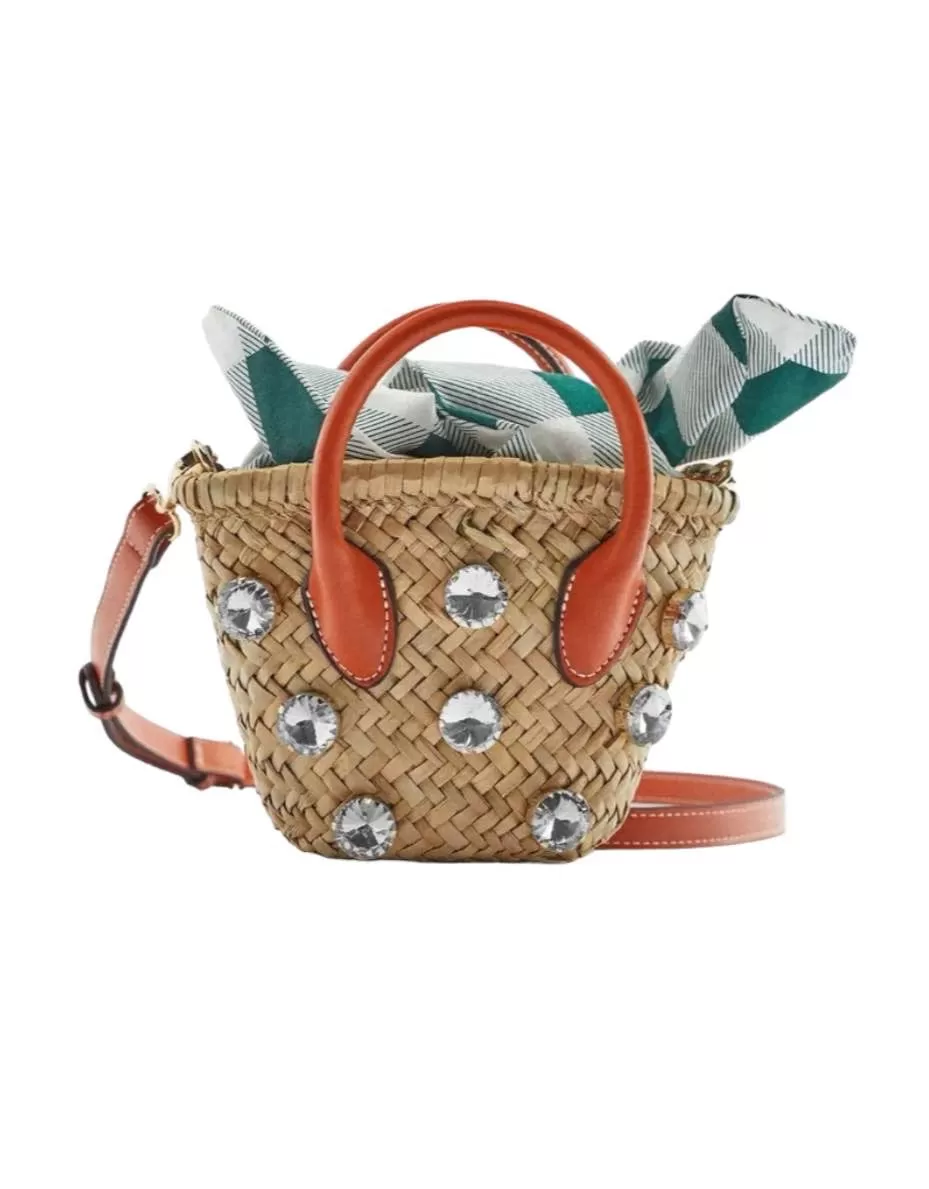 Diamond Straw Mini Bucket Bag