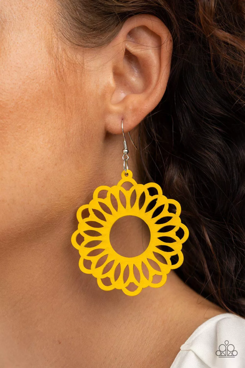 Dominican Daisy Yellow Wood Earrings - Paparazzi Accessories