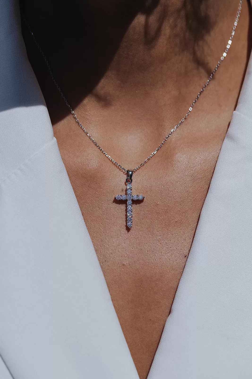 Donatella .925 Sterling Silver Moissanite Cross Necklace **READY TO SHIP**