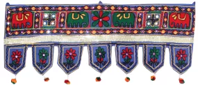 Door Hanging India Gorgeous Mirror Work Toran Indian Decor (Blue, 34 x 13 inches)