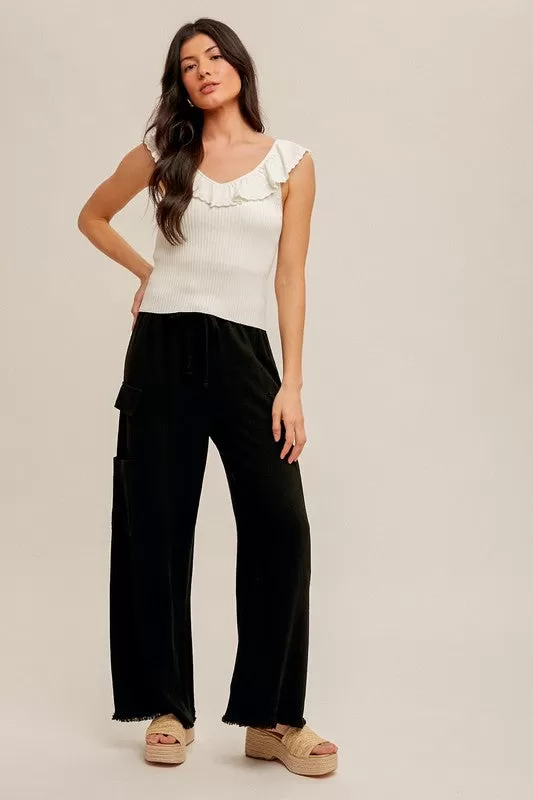 Elastic Waist Drawstring Cargo Pants