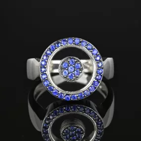 Elegant Crystal Sapphire Target Ring 14K White Gold