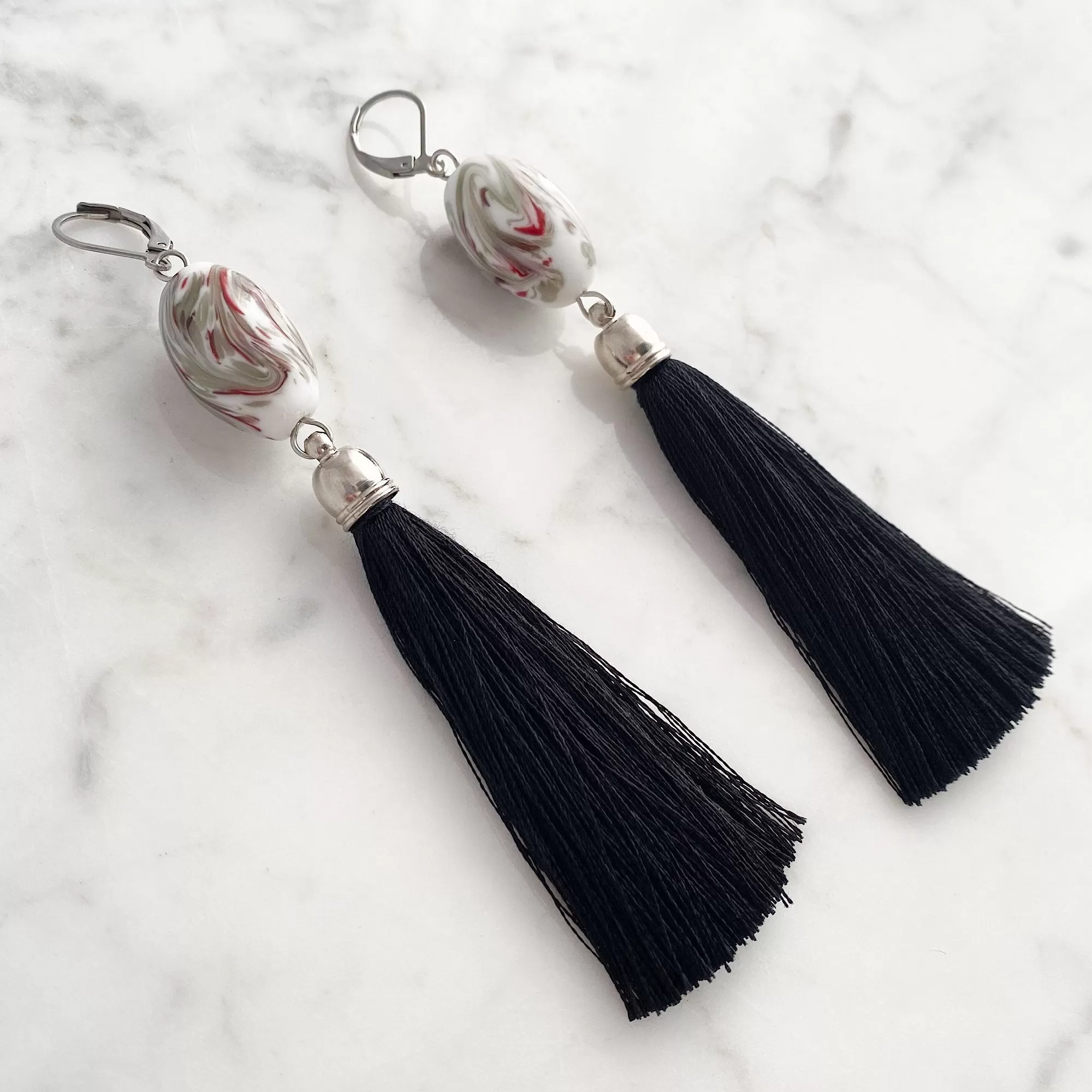 ELYSIA vintage glass bead tassel earrings