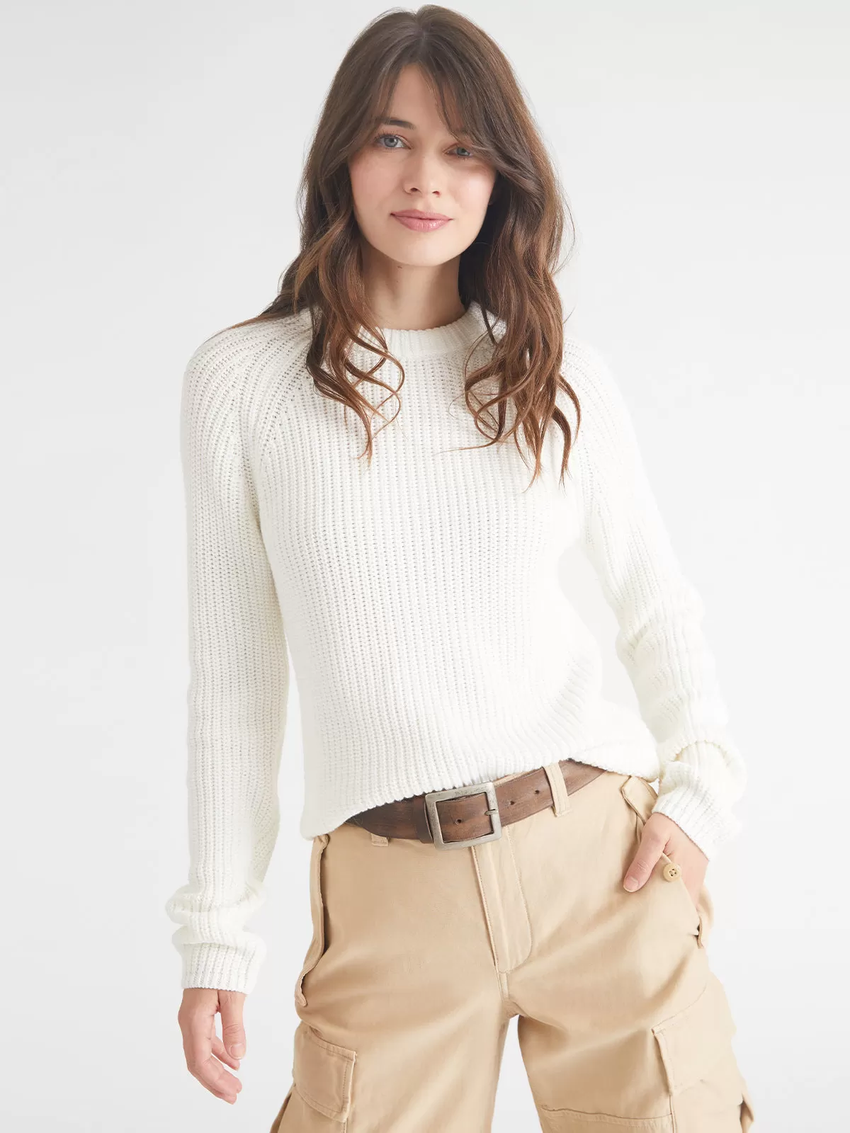 EMMA CREWNECK SHAKER STITCH SWEATER (CHALK) - 525 AMERICA