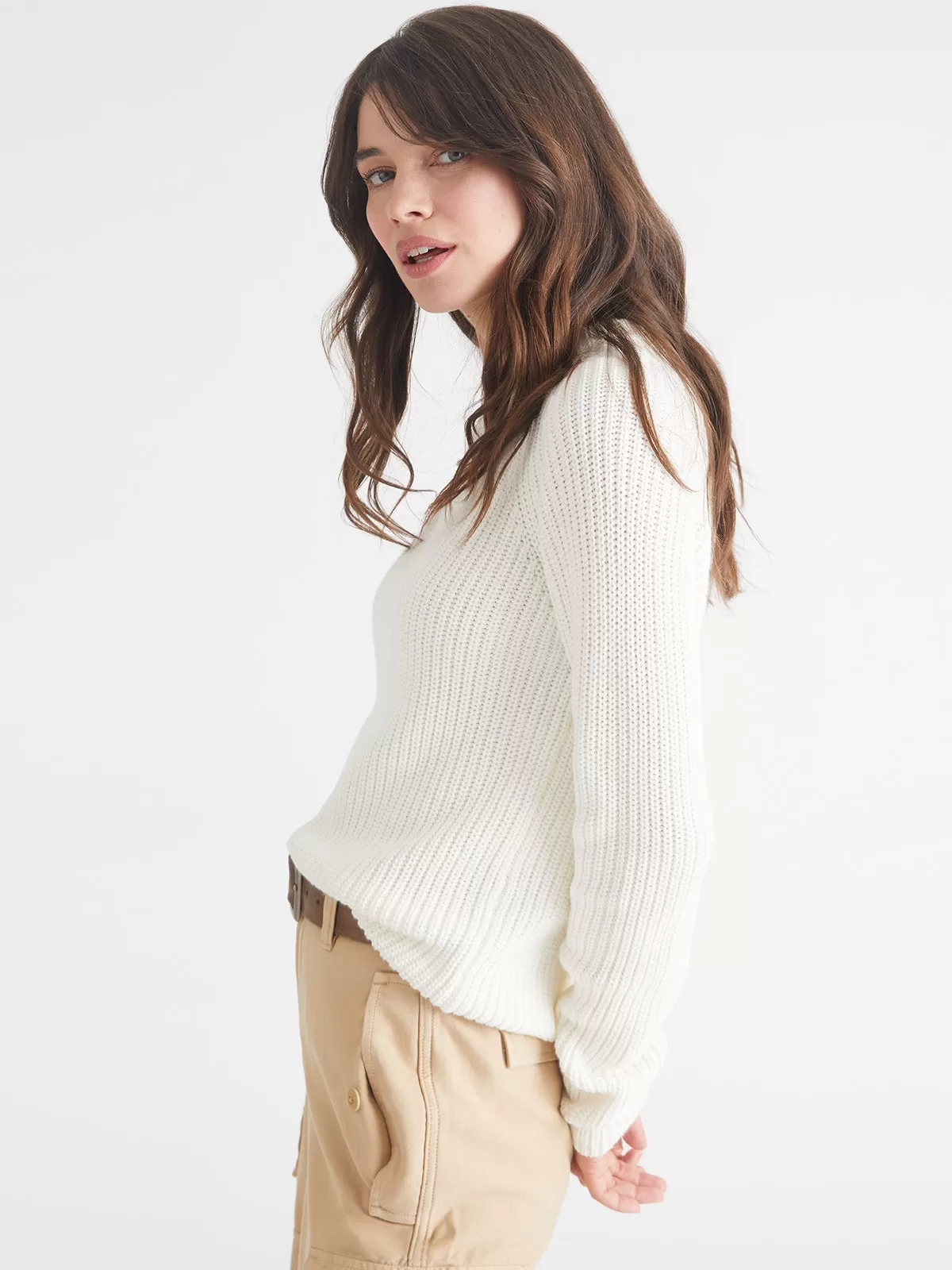 EMMA CREWNECK SHAKER STITCH SWEATER (CHALK) - 525 AMERICA