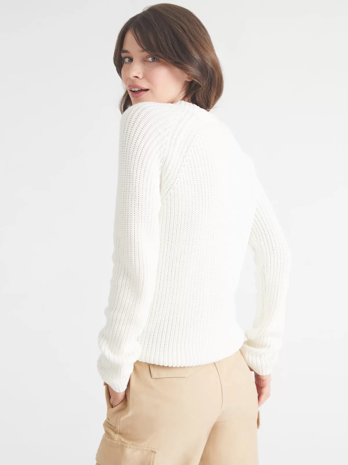 EMMA CREWNECK SHAKER STITCH SWEATER (CHALK) - 525 AMERICA