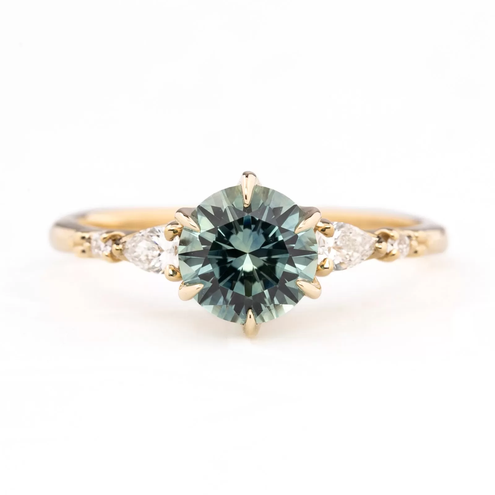 Estel Fleur Petal Ring 1.50ct Aqua Blue Montana Sapphire, 14k Yellow Gold (One of a kind)