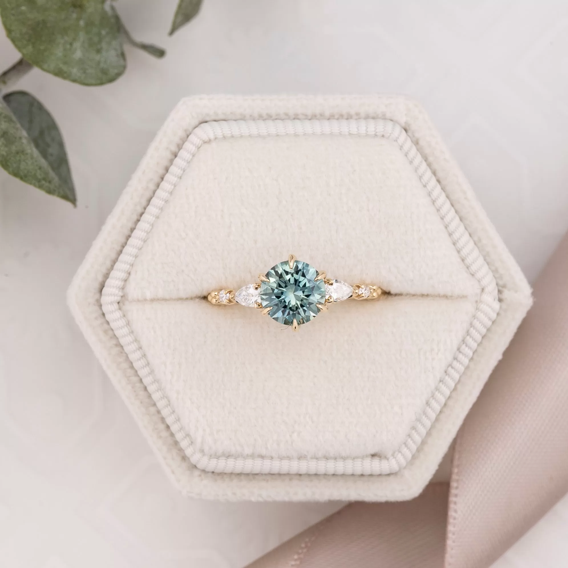 Estel Fleur Petal Ring 1.50ct Aqua Blue Montana Sapphire, 14k Yellow Gold (One of a kind)