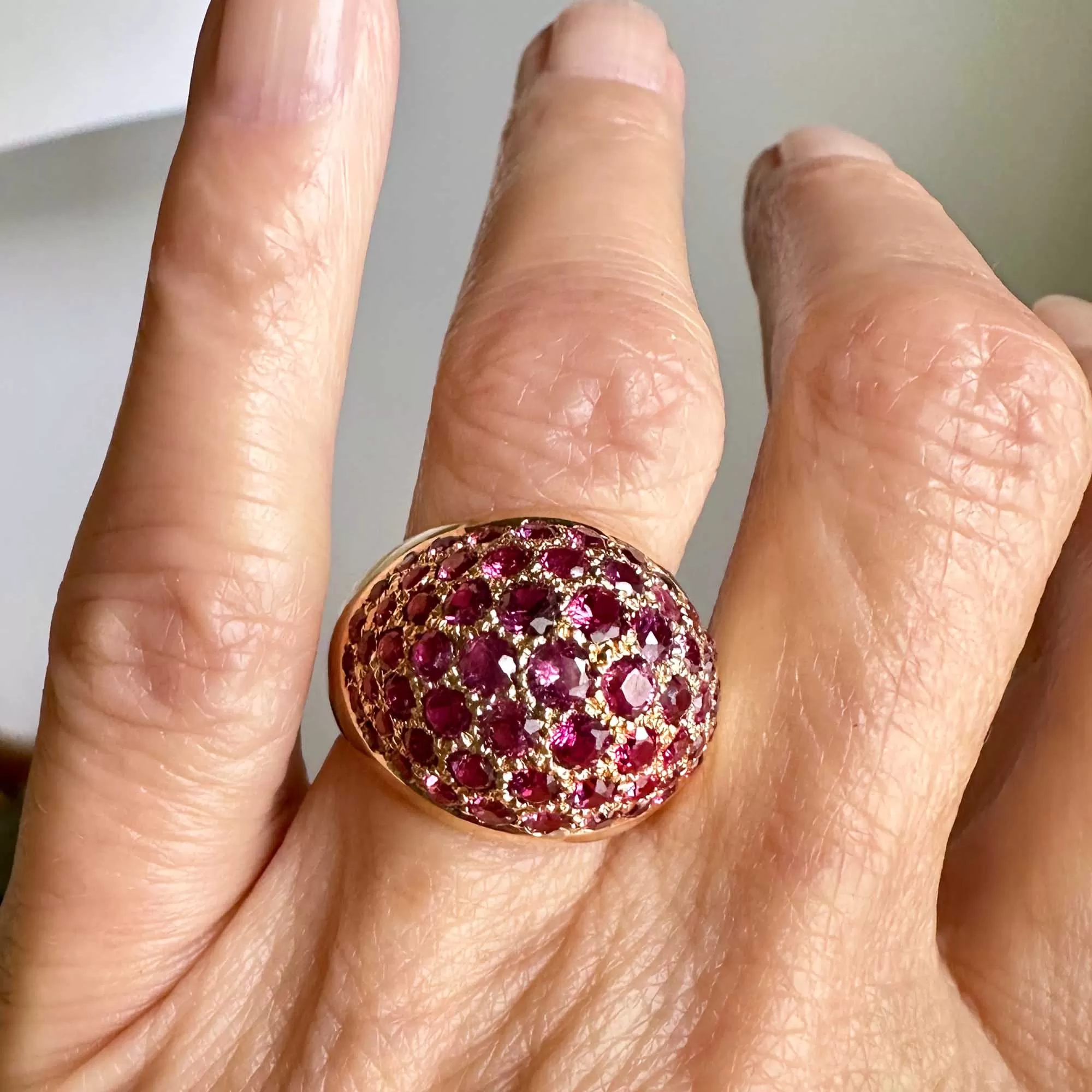 Fine Pink Sapphire Cluster Dome Cocktail Ring in Gold