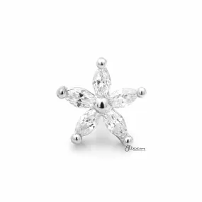 Five Petal CZ Flower Cartilage Tragus Piercing Earring - Silver