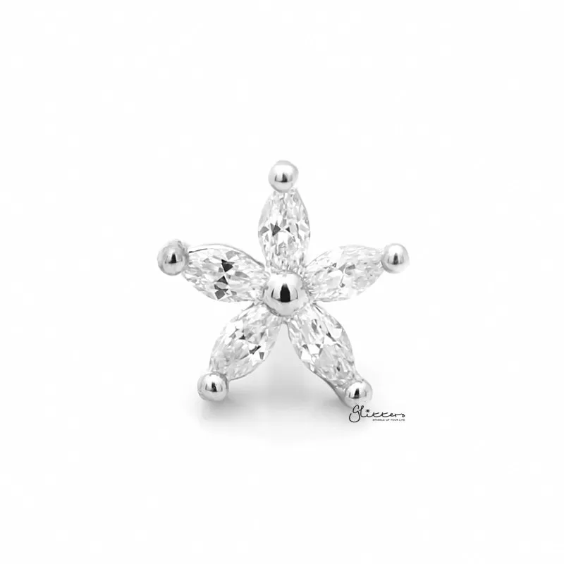 Five Petal CZ Flower Cartilage Tragus Piercing Earring - Silver