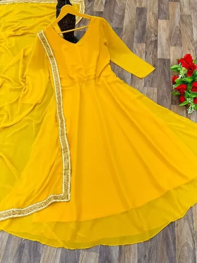 Georgette Anarkali Long Kurti with Dupatta Set of 2