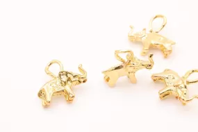 Gold Elephant Charm, 14K Solid Gold, Double Sided, Jewelry Making Charm