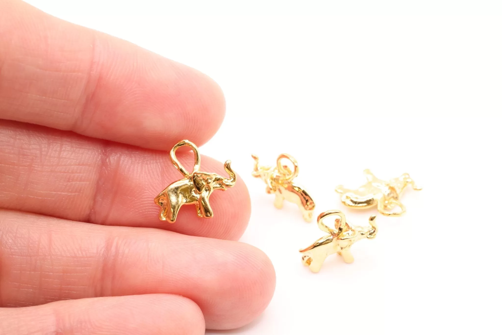 Gold Elephant Charm, 14K Solid Gold, Double Sided, Jewelry Making Charm