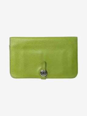 Green Clemence leather flap wallet