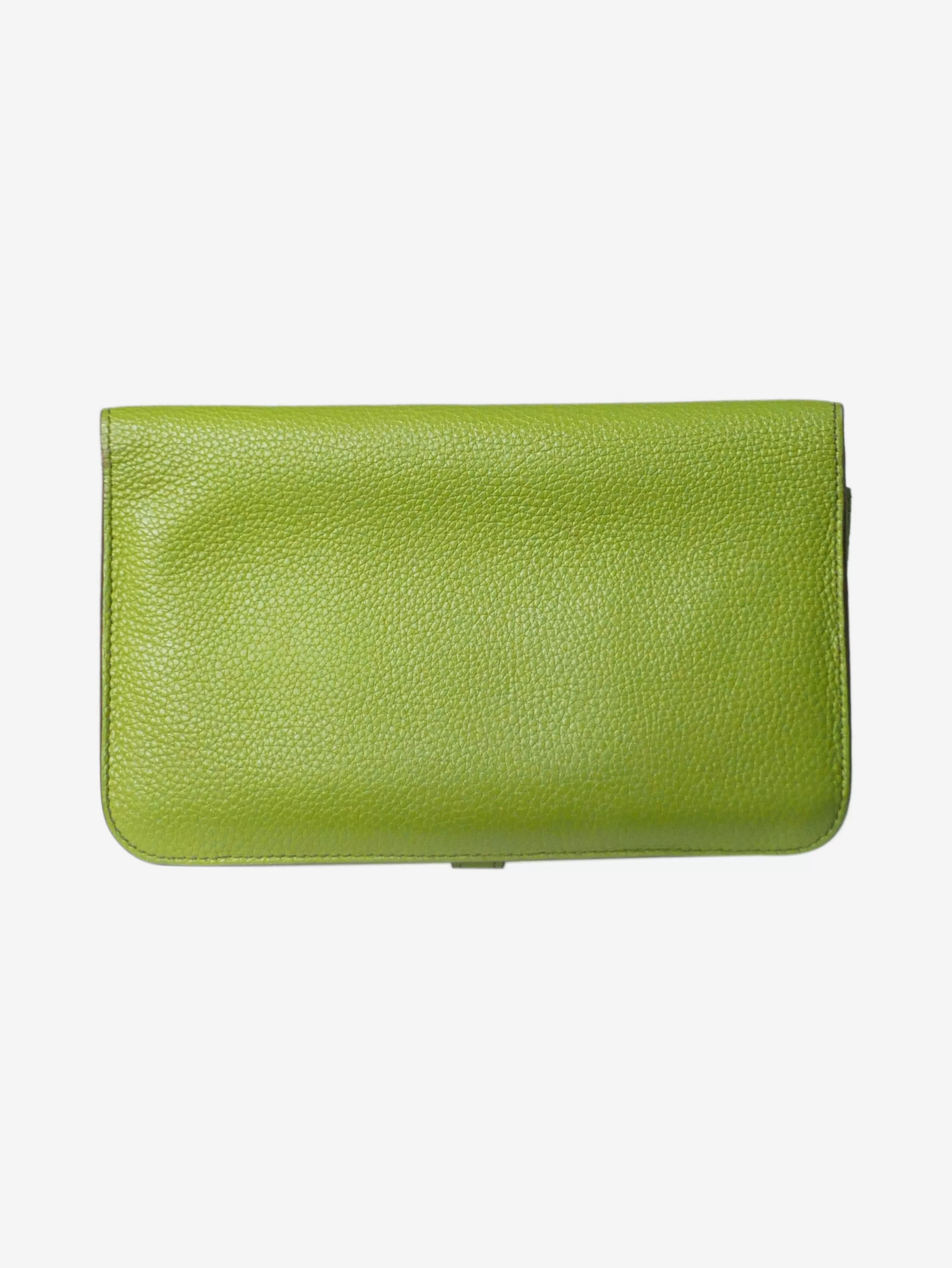 Green Clemence leather flap wallet