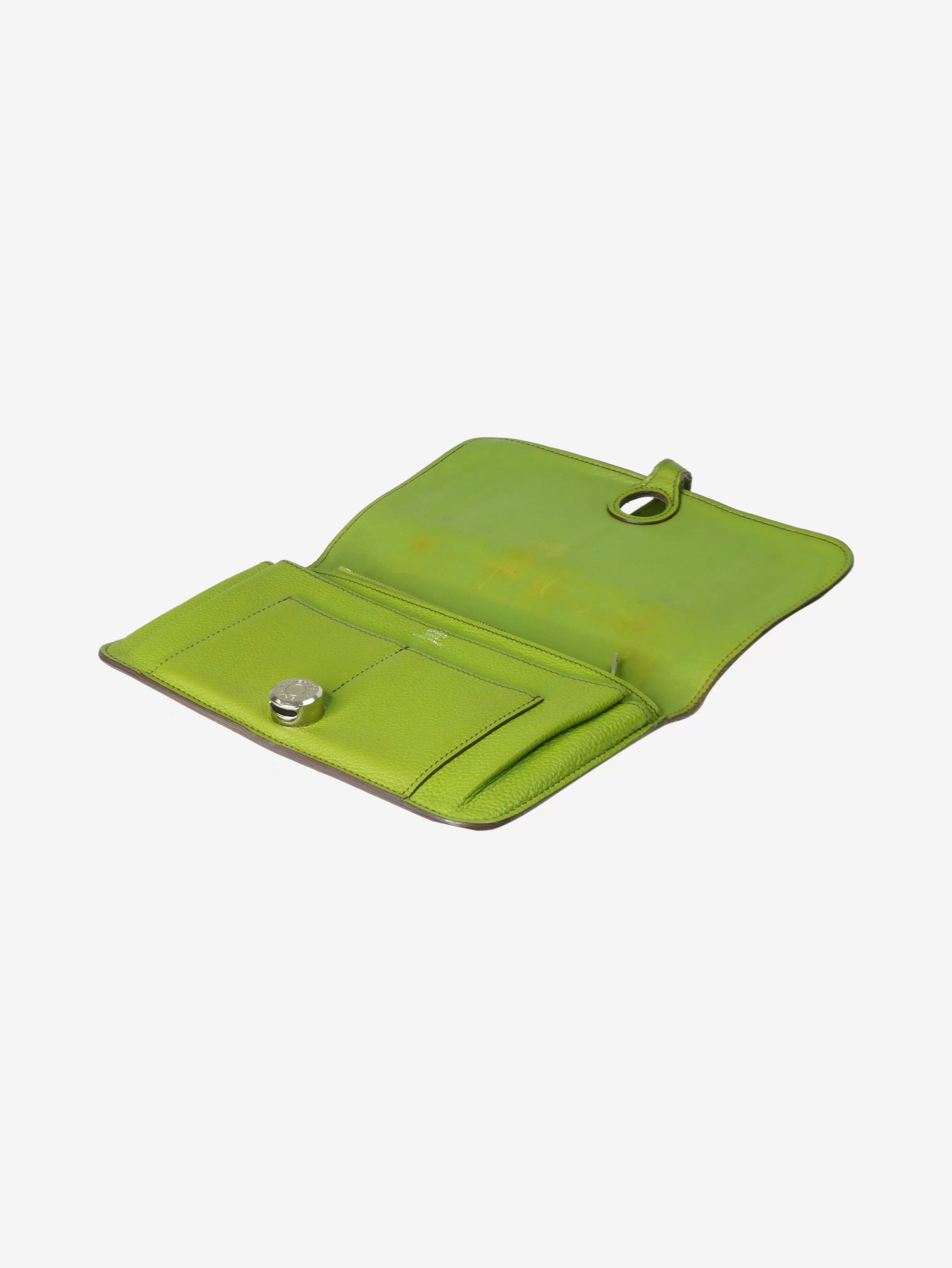 Green Clemence leather flap wallet