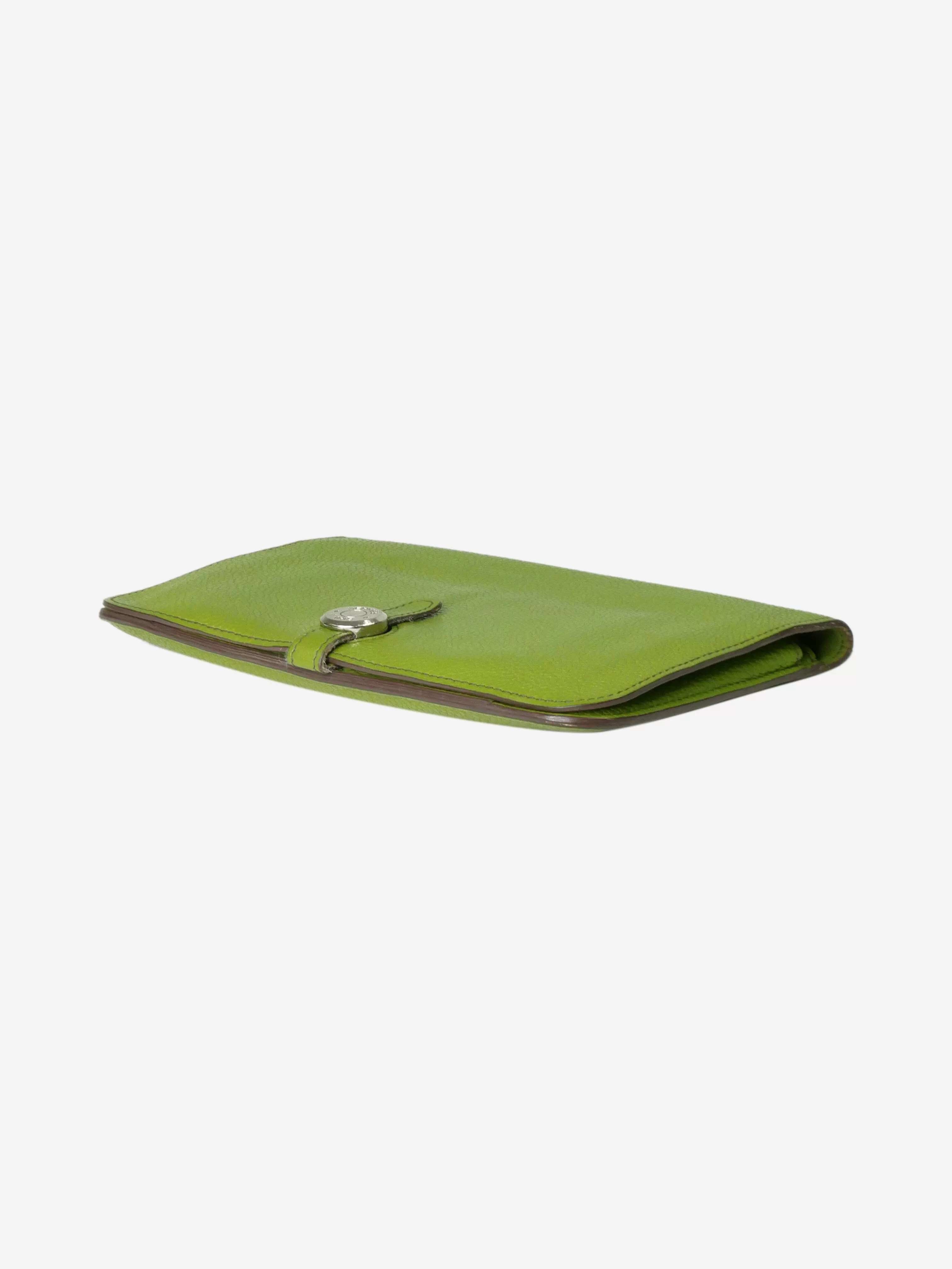 Green Clemence leather flap wallet