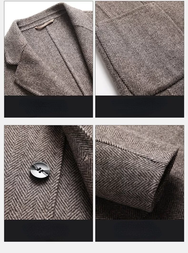 Handmade Double-Sided Wool Men's Suit Herringbone Wool Suit Casual Suit Coat