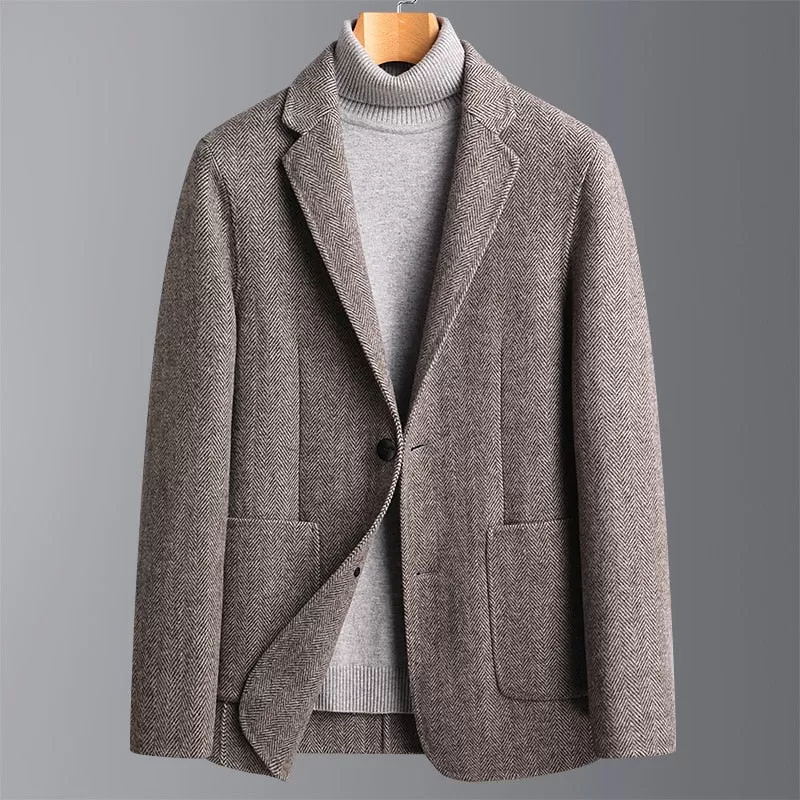 Handmade Double-Sided Wool Men's Suit Herringbone Wool Suit Casual Suit Coat