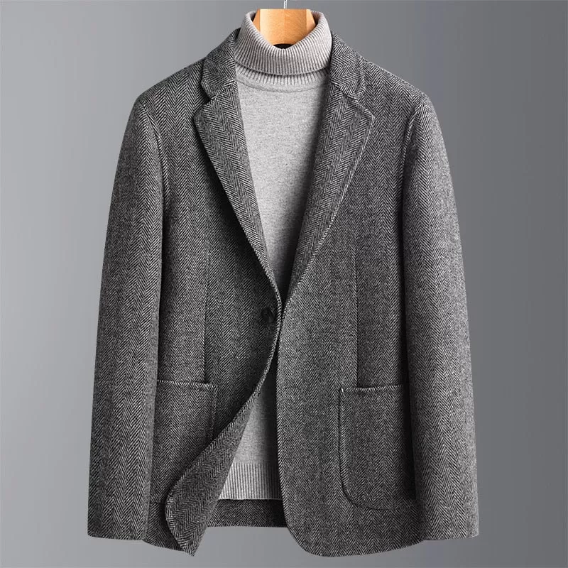 Handmade Double-Sided Wool Men's Suit Herringbone Wool Suit Casual Suit Coat