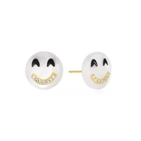 Happy Kids | LOL Single Stud | White CZ & White Mother of Pearl | 14K Gold Plated 925 Silver