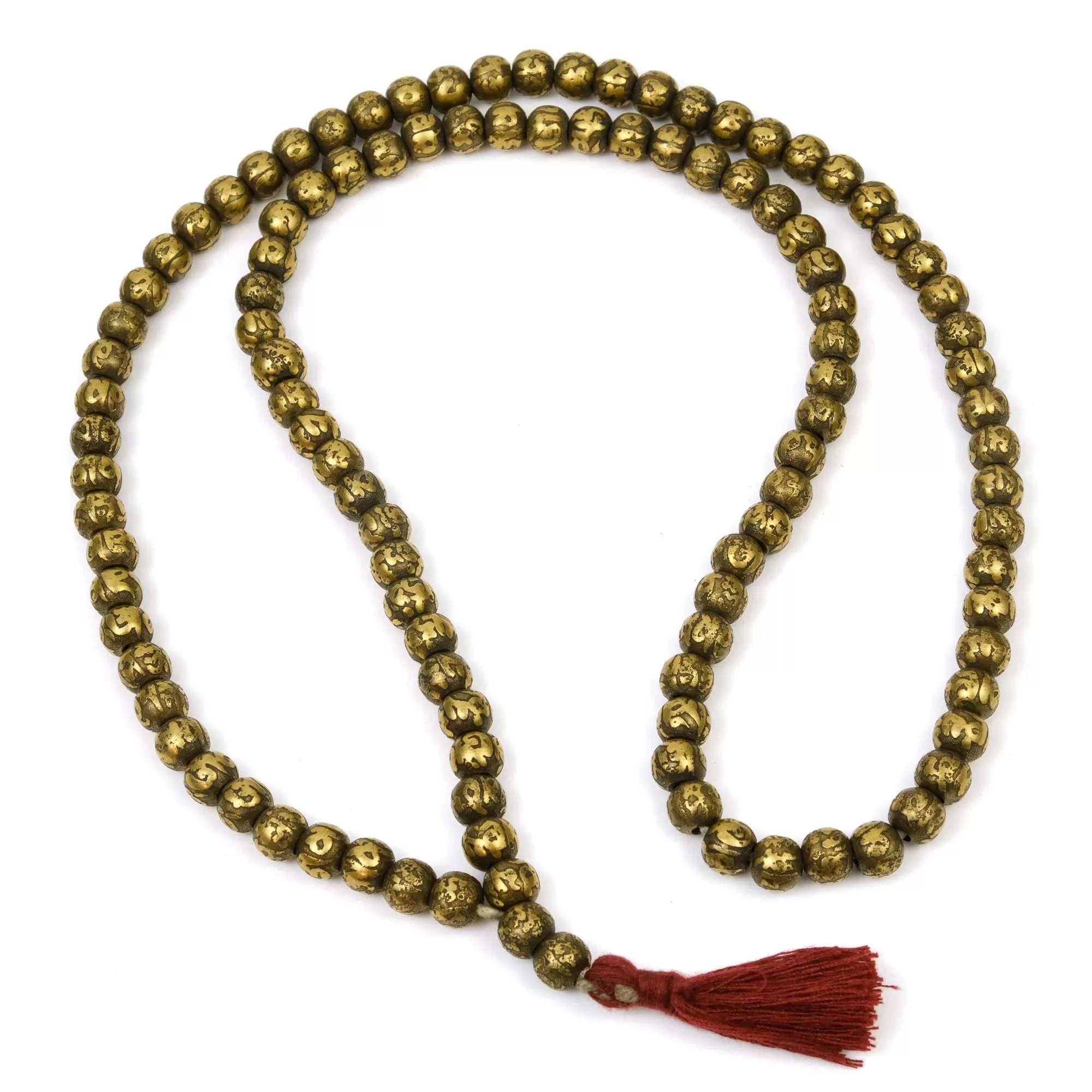 Heavyweight Om Mani Padme Mantra Etched Brass Mala 9mm