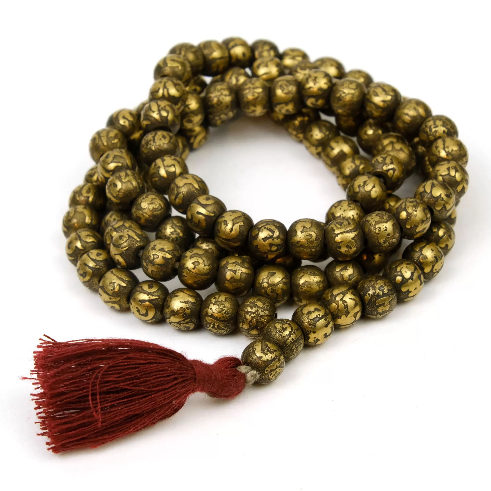 Heavyweight Om Mani Padme Mantra Etched Brass Mala 9mm