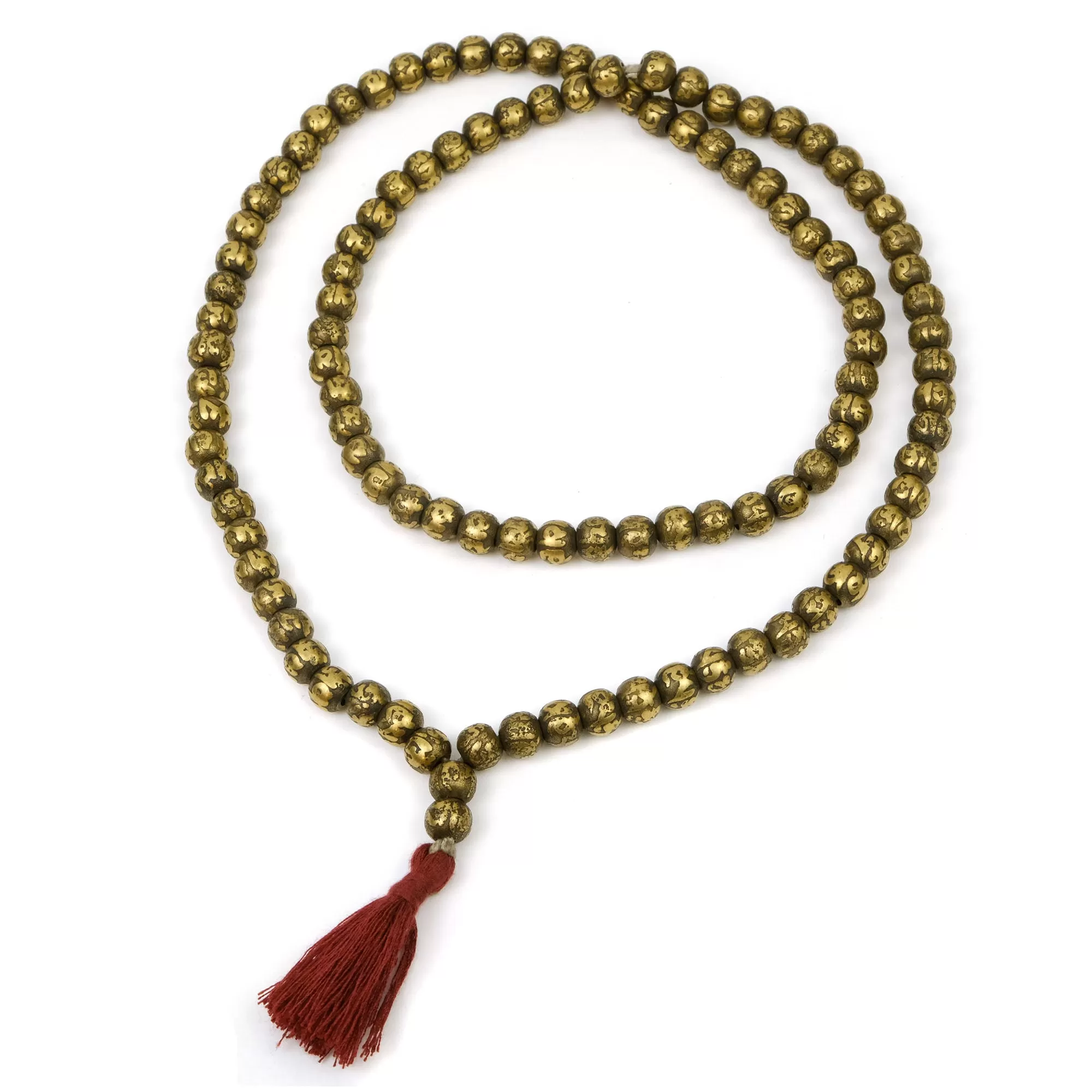 Heavyweight Om Mani Padme Mantra Etched Brass Mala 9mm